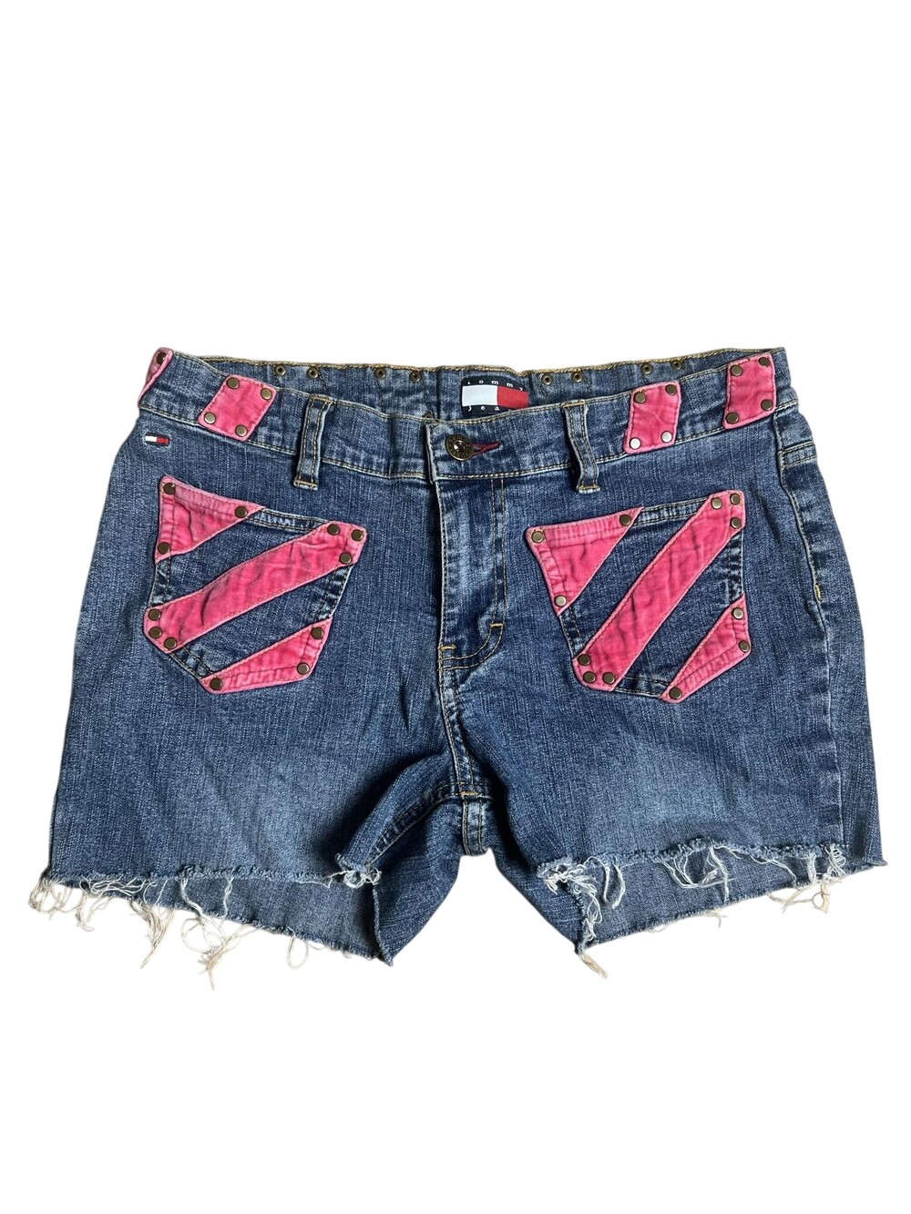 Tommy Jeans Cut-Off Shorts Womens Juniors 7 Blue Denim Studded 5-Pocket